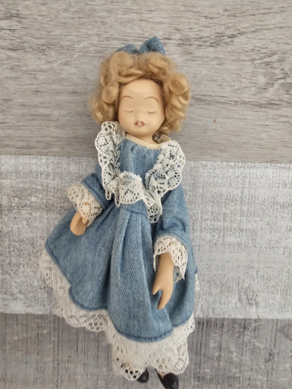Antique Handmade Composition And Foam Baby Doll Blonde Hair Closed Eyes Sleeping